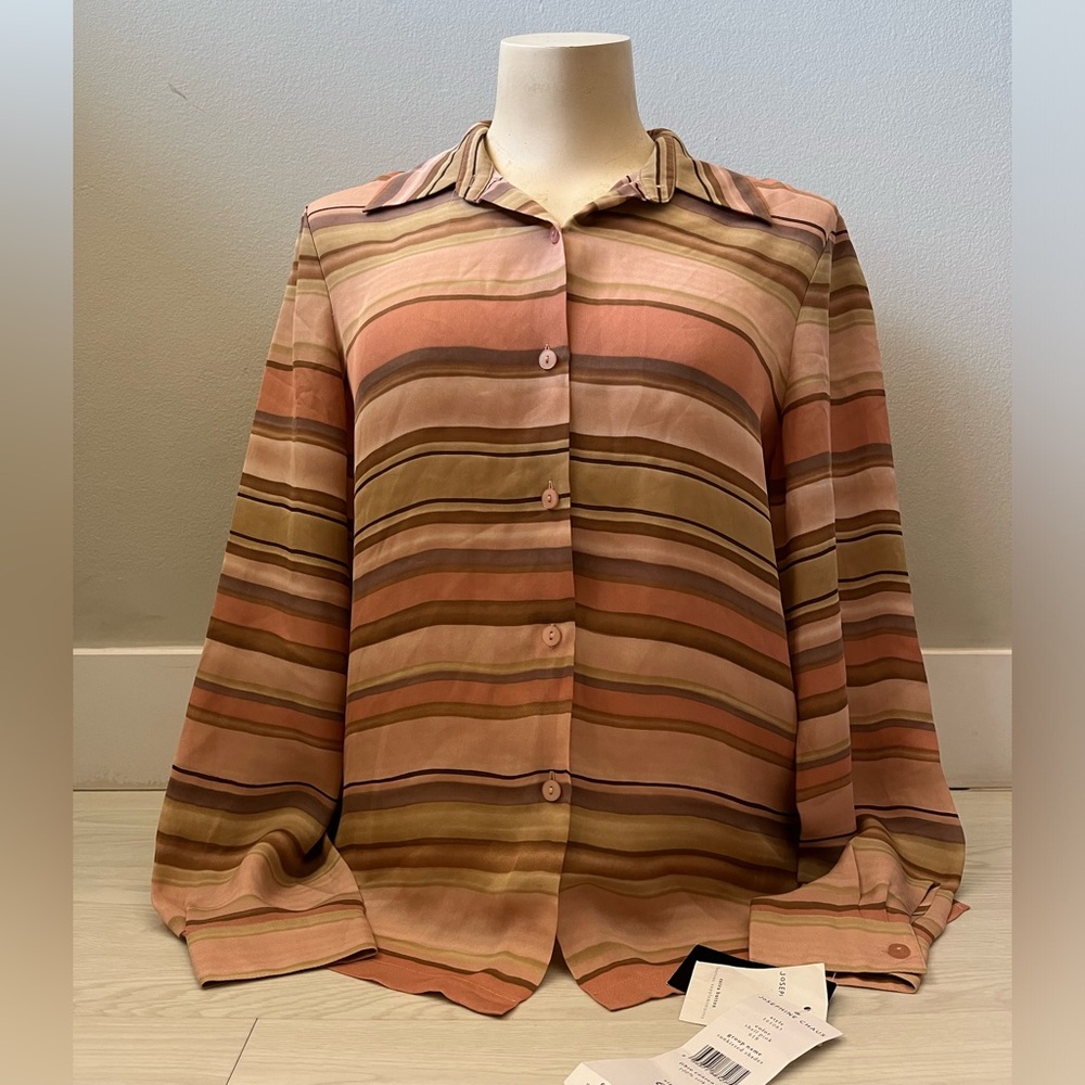 100% silk Josephine Chaus Striped Button-Down Blouse Brand New